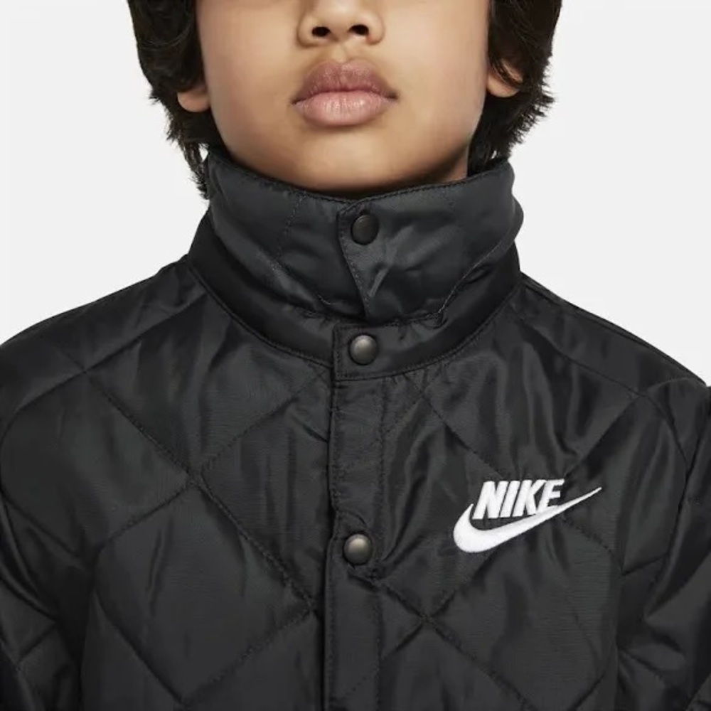 Youth Nike Black Quilted Jacket with White Logo - Picture 9 of 13